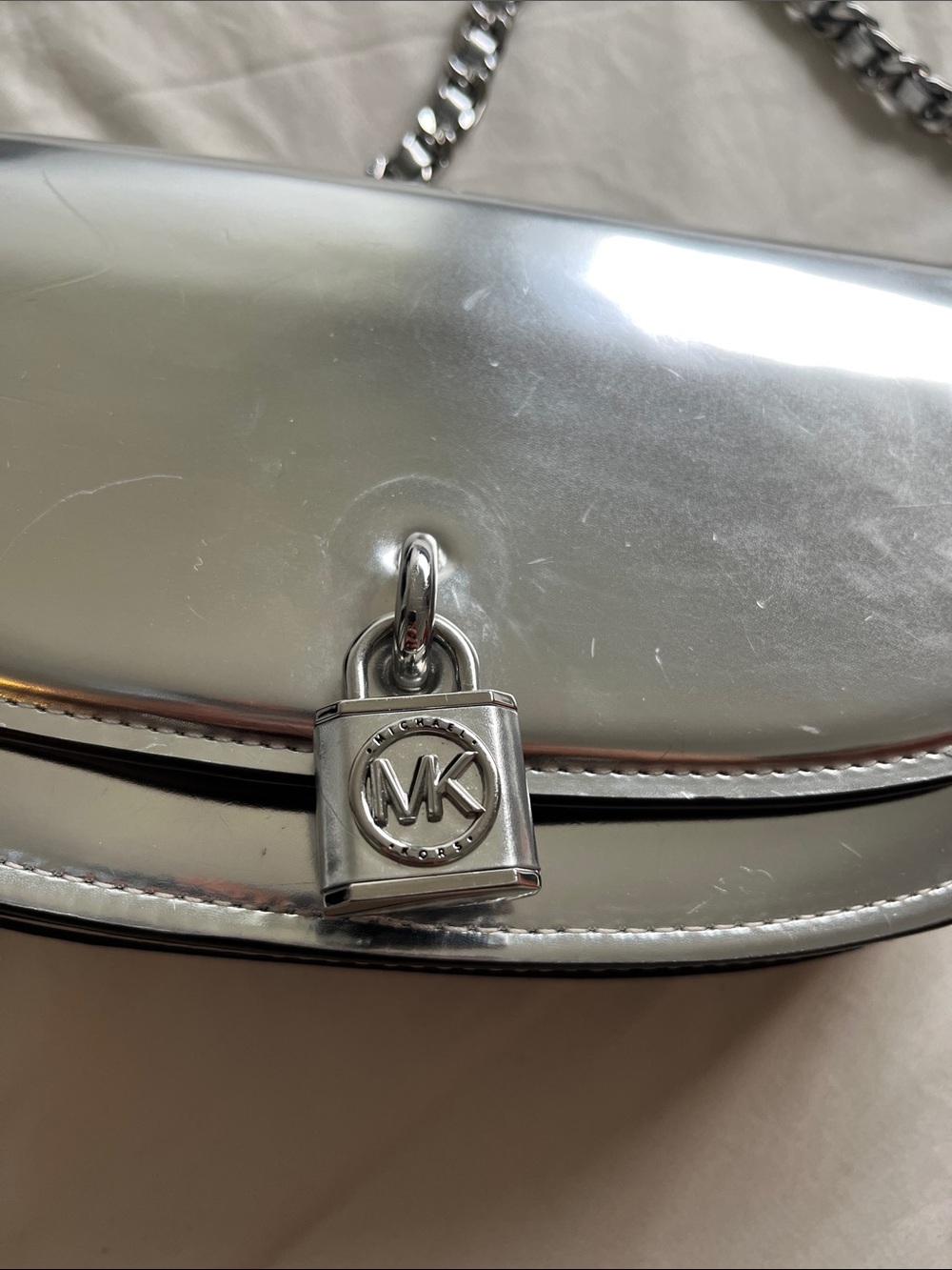 Michael Kors Silver Metallic Chain Crossbody Bag - Picture 2 of 11